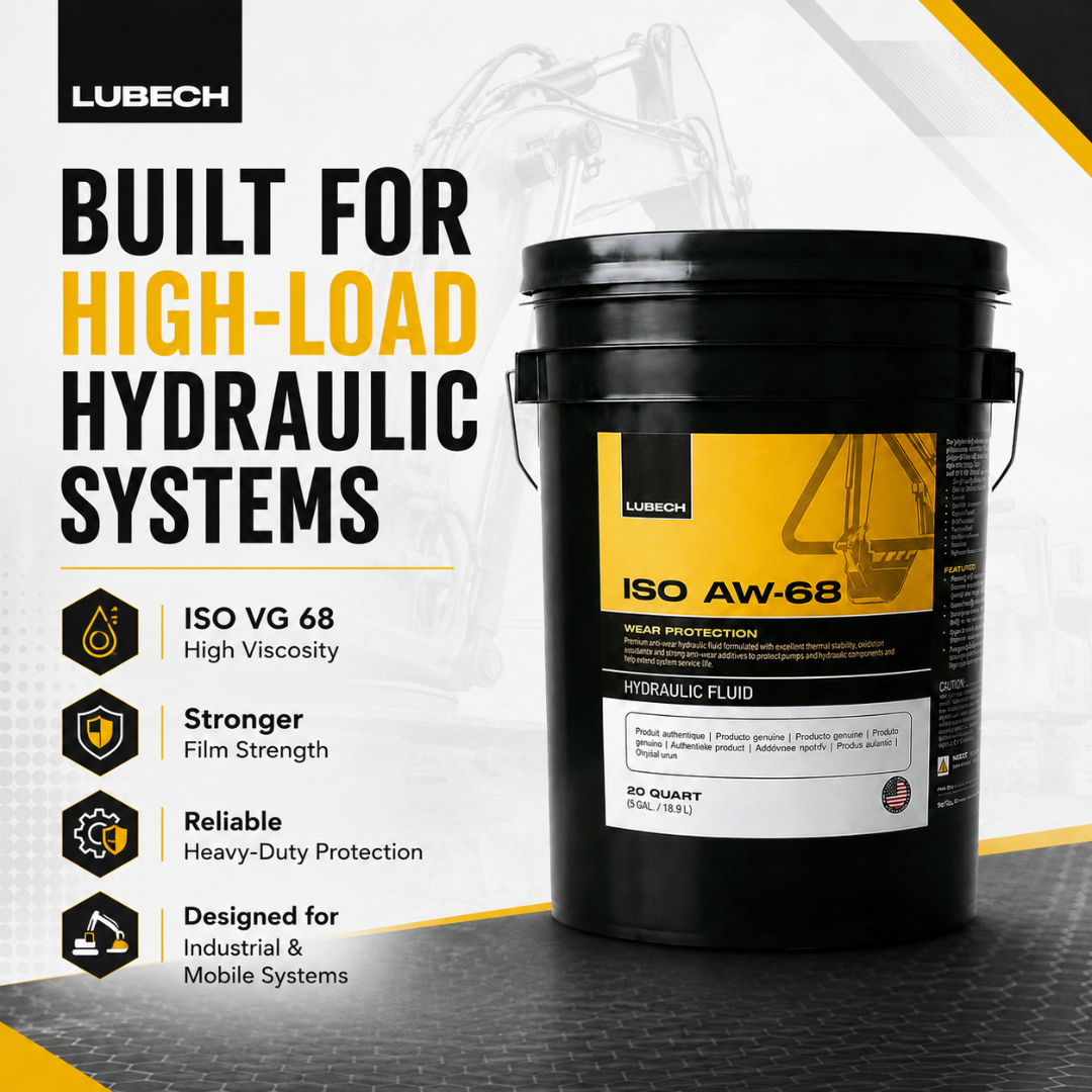 LUBECH ISO AW-68 hydraulic fluid built for high-load hydraulic systems